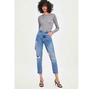 Zara Ripped Mom Fit Distressed Jeans